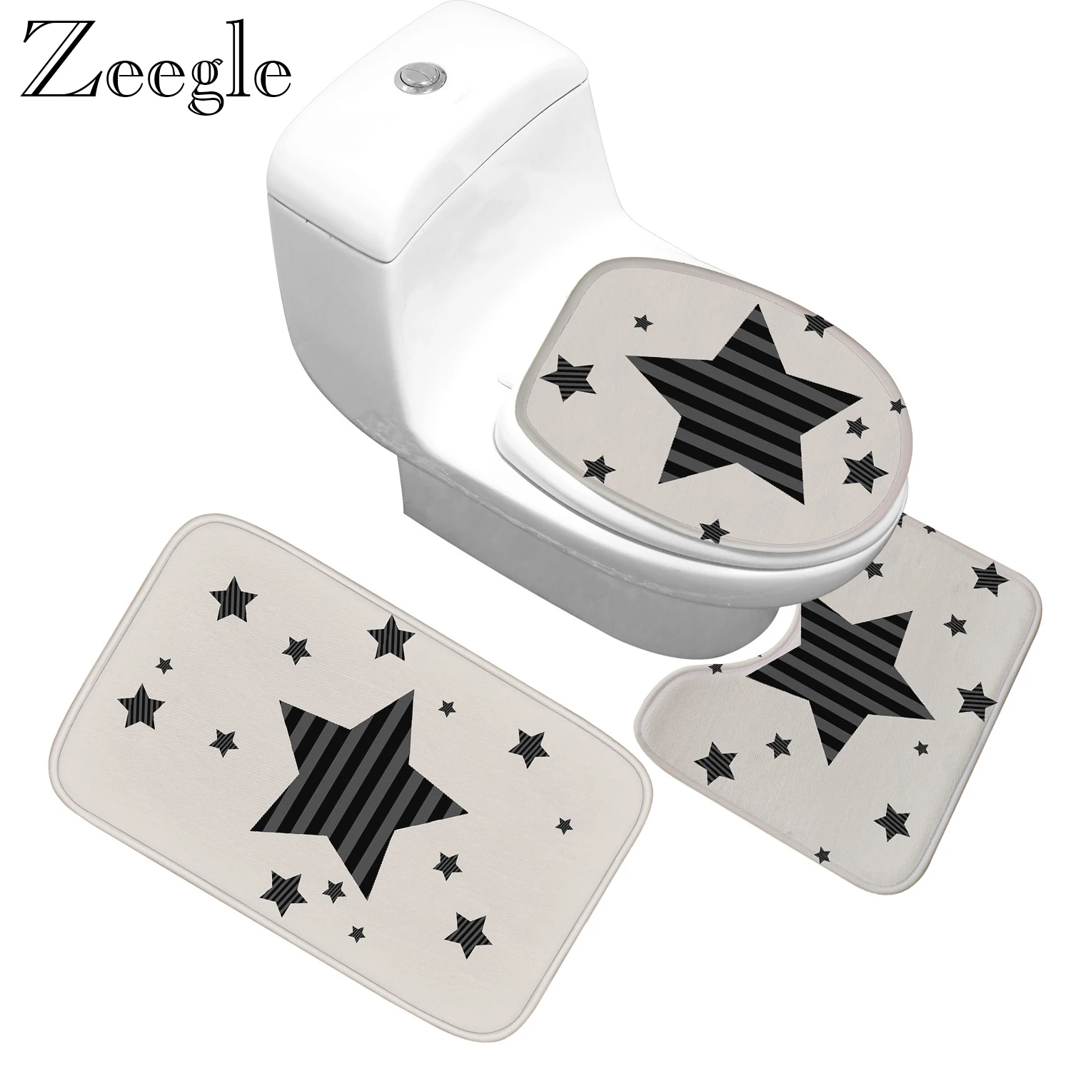 Zeegle Bath Mat Printed Bathroom Floor Mat Flannel Anti-Slip Bath Carpet 3Pcs Home Toliet Foot Mat Washable Shower Carpet Set