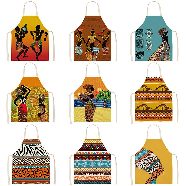 African style Kitchen Aprons for Women Cotton Linen Pinafore Bibs Household Cleaning Home Cooking Apron 53*65cm WQL0196