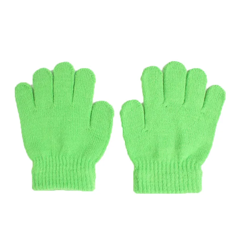 light green BalleenShiny/Детские вязаные перчатки ярких цветов для малышей; однотонные варежки на палец для мальчиков и девочек; сезон осень-зима; аксессуары для перчаток - Цвет: light green