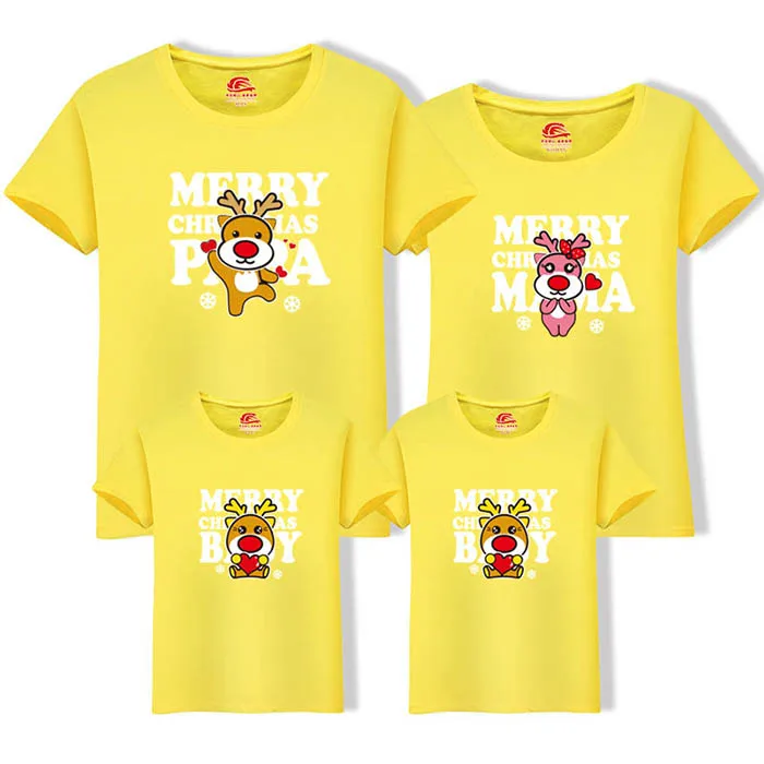 Christmas Casual Family Matching Clothes Cotton T-shirt Summer Mother Daughter Cartoon Short Sleeve Dad Mom Baby Family Suit