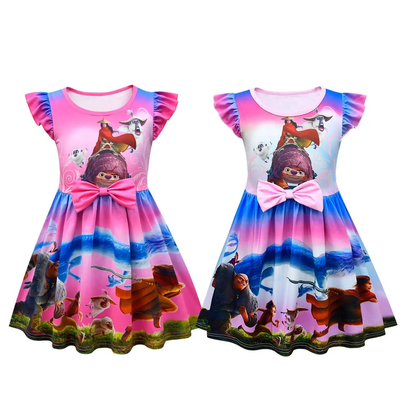 Summer Girls Raya Dresses Kids Fly Sleeve A-Line Princess Dresses Kids Cartoon Birthday Party Raya And The Last Dragon Costumes