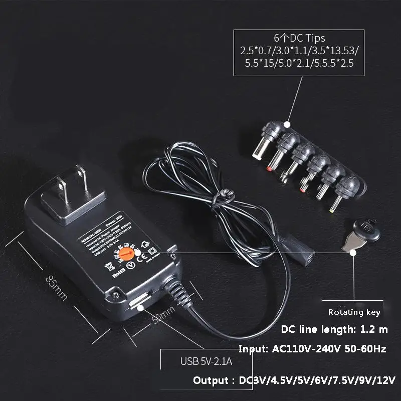 30W 3 V-12 V Универсальный Зарядное устройство AC/DC адаптер переключения Питание светодиодный драйвер освещение трансформатор с 6 штекер R25