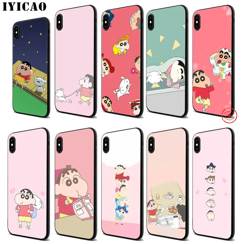 

IYICAO Cartoon Crayon Shin-chan Soft Black Silicone Case for iPhone 11 Pro Xr Xs Max X or 10 8 7 6 6S Plus 5 5S SE
