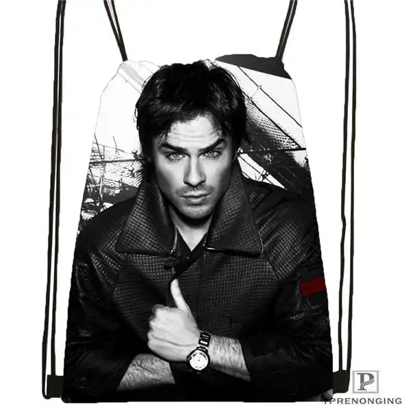 Drawstring Backpack Пользовательский Ian-Somerhalder-Lost-Reunion походная сумка на шнурке милый рюкзак для детей(черная спинка) 31x40 см#180611-03-102 - Цвет: Drawstring Backpack