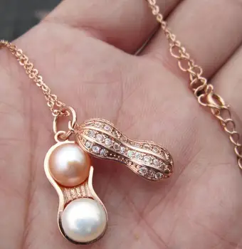 

Peanut Pearl Pendant Necklace Chain Women's rose Gold Charm Gift