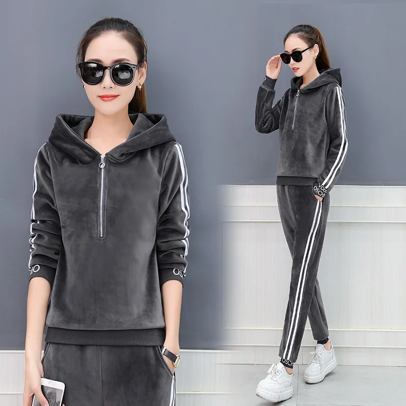 

Winter Thick Velvet Women Sportswear Tracksuit Warm Hoodie Running Jogging Outfits Casual Workout Set Sport Suit Sweatshirt+pant