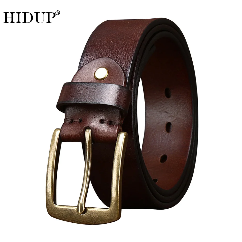 HIDUP Unique Design Brass Buckle Handmake 100% Solid Cowhide Belts Retro Styles Cowskin Leather Belt Jeans Accessories NWJ1093
