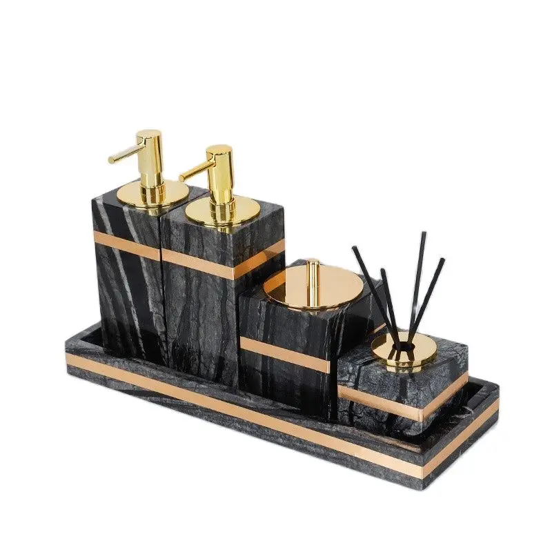 Grey marble bathroom sanitary ware liquid soap dispenser dish aromatherapy bottle tray tissue box toothbrush rack wedding gifts bathroom accessories