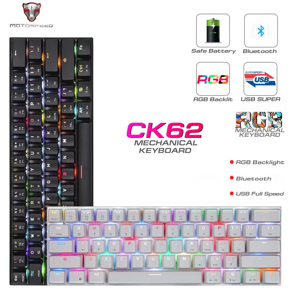 Беспроводная механическая клавиатура Motospeed с Bluetooth игровая 61 клавишами RGB синий