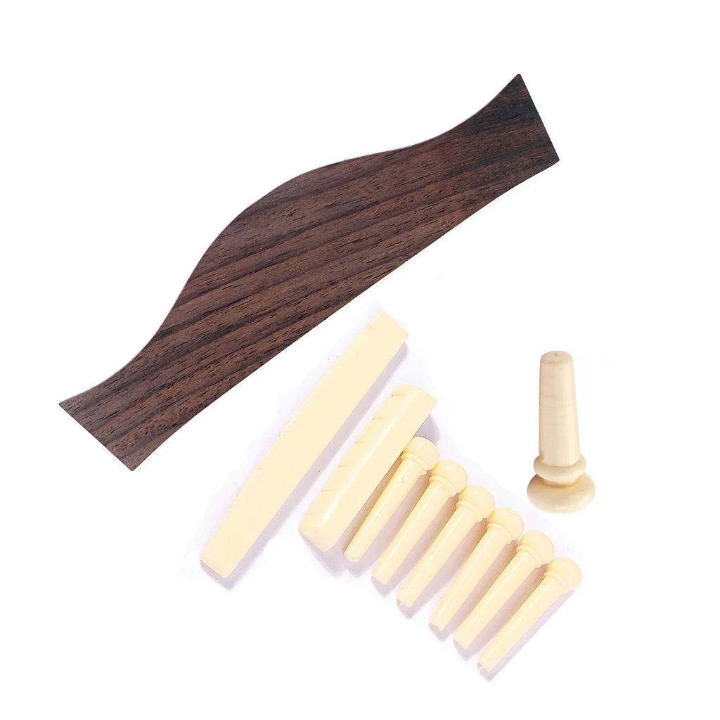 1 Set Acoustic Guitar Rosewood Bridge + Bone Bridge Pins Saddle Nut