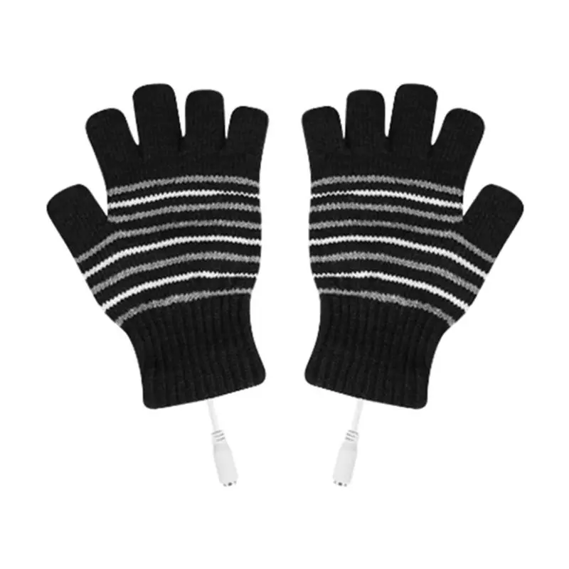 Мужские и женские перчатки с USB питанием без пальцев с подогревом моющиеся вязаные в полоску компьютерные рукавицы-трансформер зимние уличные грелки для рук - Цвет: White