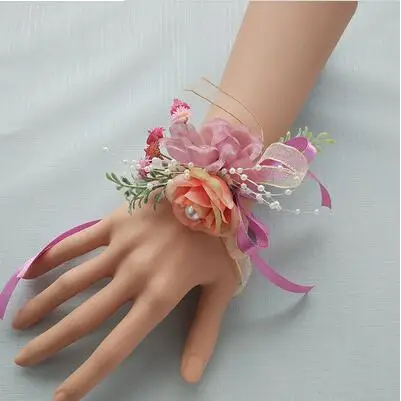 Запястье бутоньерка шелк роза невесты браслет для невесты цветок на запястье жениха цветок брошь бутоньерки на выпускной - Color: Wrist 3