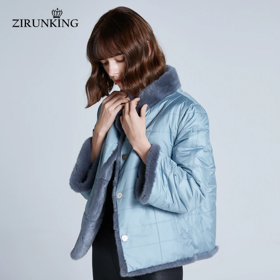 ZIRUNKING Brand New Women Real Mink Fur Coats Female Thick Warm Reversible Mink Fur Jacket Lady Fashion Winter Outerwear ZC1946