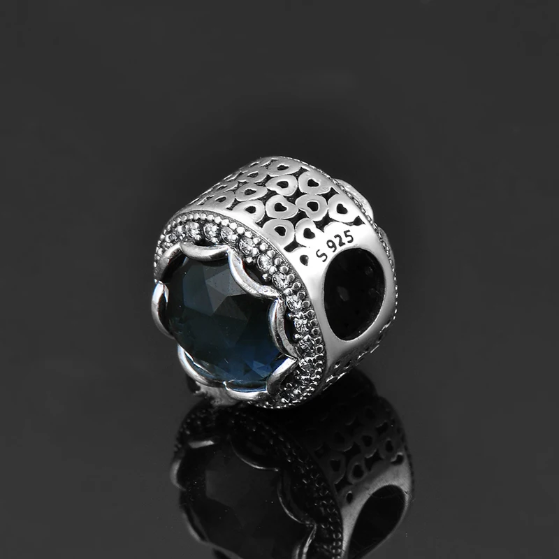 Мода DIY 925 стерлингового серебра Круглый дым голубой фианит бисера Подходит Pandora браслет, изготовление ювелирных изделий из драгоценных камней