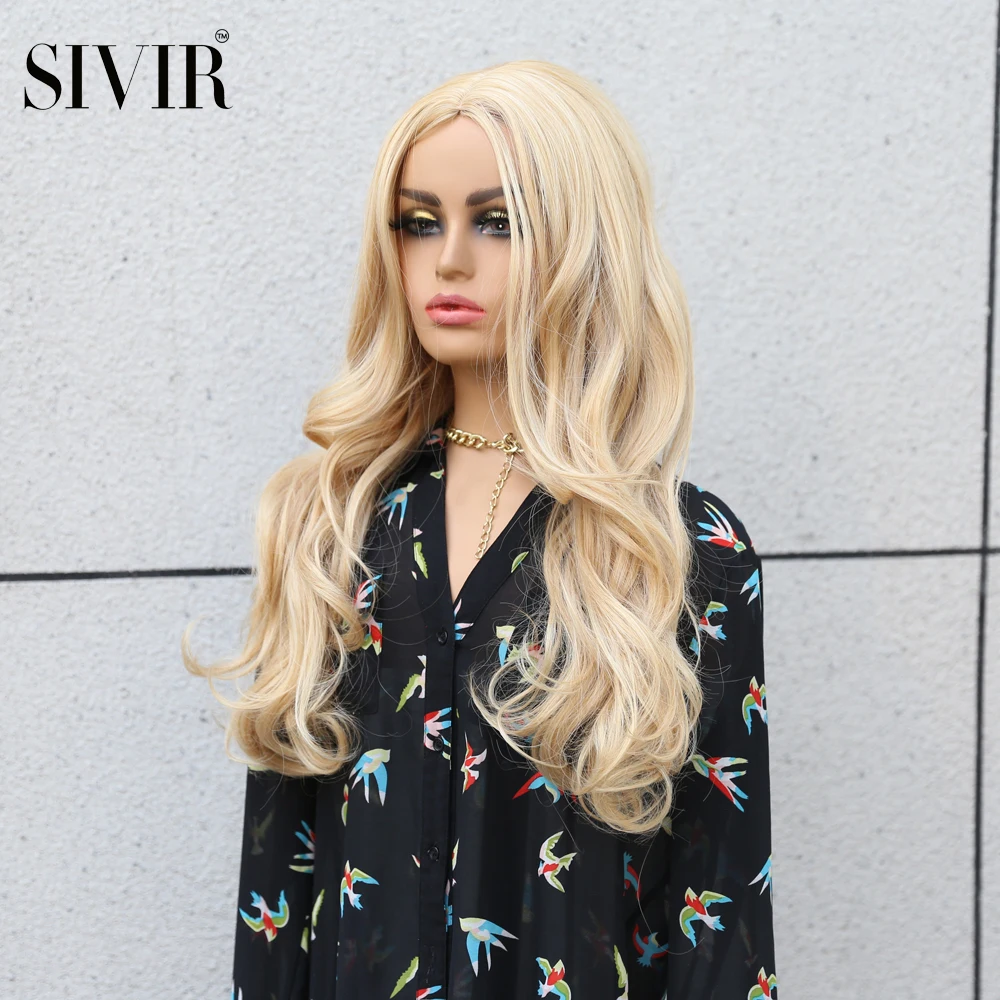 

Sivir Long Wavy Womens Wig Natural Middle Parting Hair Synthetic Wigs Blonde orange 6 color Wigs Heat Resistant wigs for Women