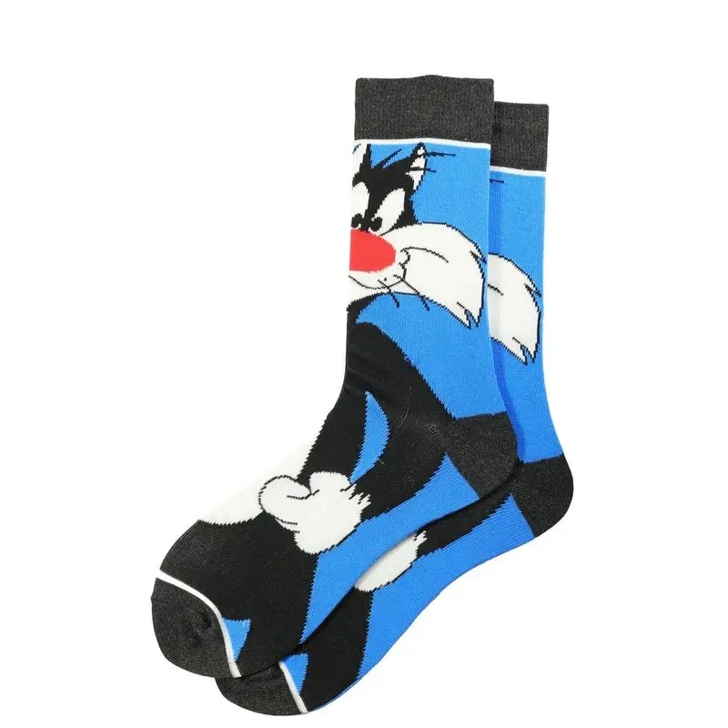 Модные забавные хлопковые носки унисекс с героями мультфильмов, смешной кролик, кот, утка, персонаж человека, длинные носки, повседневные теплые женские носки