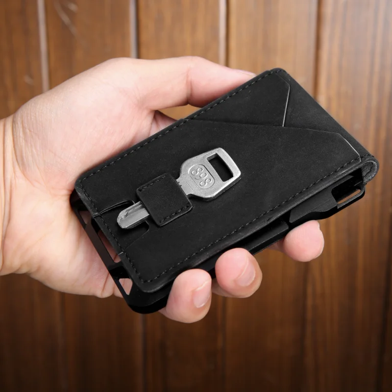 Алюминиевый RFID блокирующий держатель для кредитных карт Портмоне из натуральной кожи минималистичный кошелек для карт для мужчин и женщин чехол для ID Bank