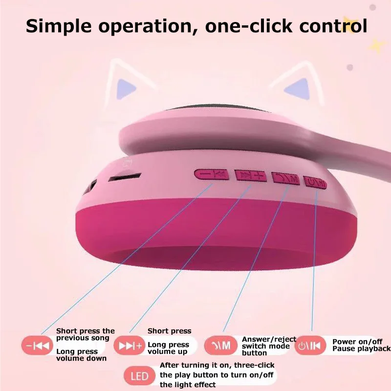 Cat Ear Wireless Bluetooth Headphone With Mic LED Lighting Stereo HD Sound Gaming Headset lovely Style Headset For Kids Girls