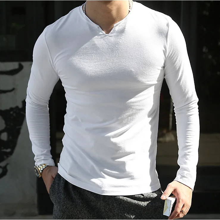 Модные мужские s Slim Fit футболки с длинными рукавами стильные роскошные мужские хлопковые футболки с v-образным вырезом футболки Плюс Размер s-xxxl