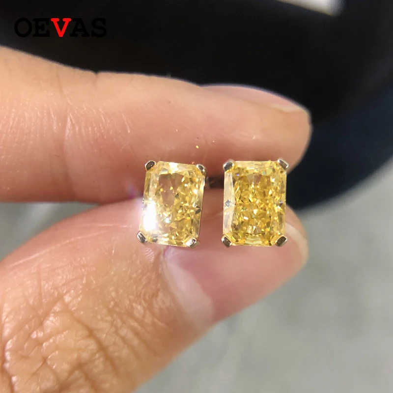 Серьги гвоздики из 100% серебра OEVAS сережки с драгоценными камнями моисанита и цитрина свадебные ювелирные