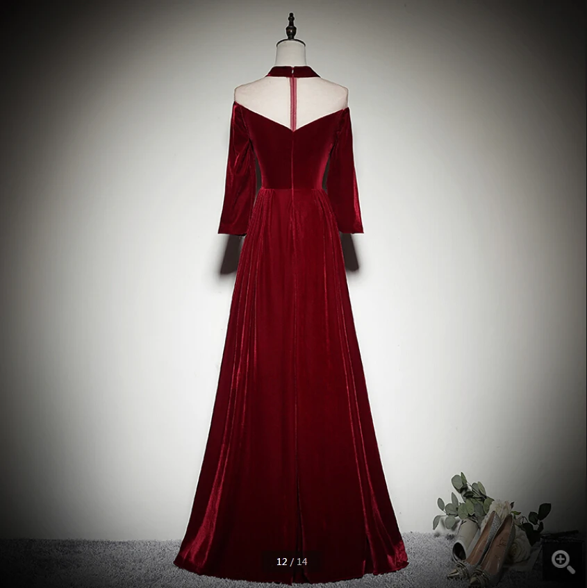 Красный Vestido de festa винное бархатное ТРАПЕЦИЕВИДНОЕ ПЛАТЬЕ С Длинным Рукавом для выпускного вечера, сексуальное Элегантное Длинное Платье с открытой спиной для выпускного вечера, горячая Распродажа, вечернее платье - Цвет: Красный