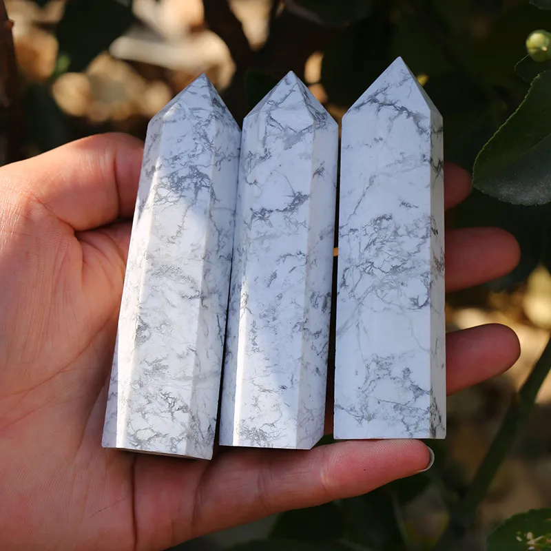 1 шт. ручная резьба натуральный белый бирюзовый кварц howlite crystal wand point 80 мм для