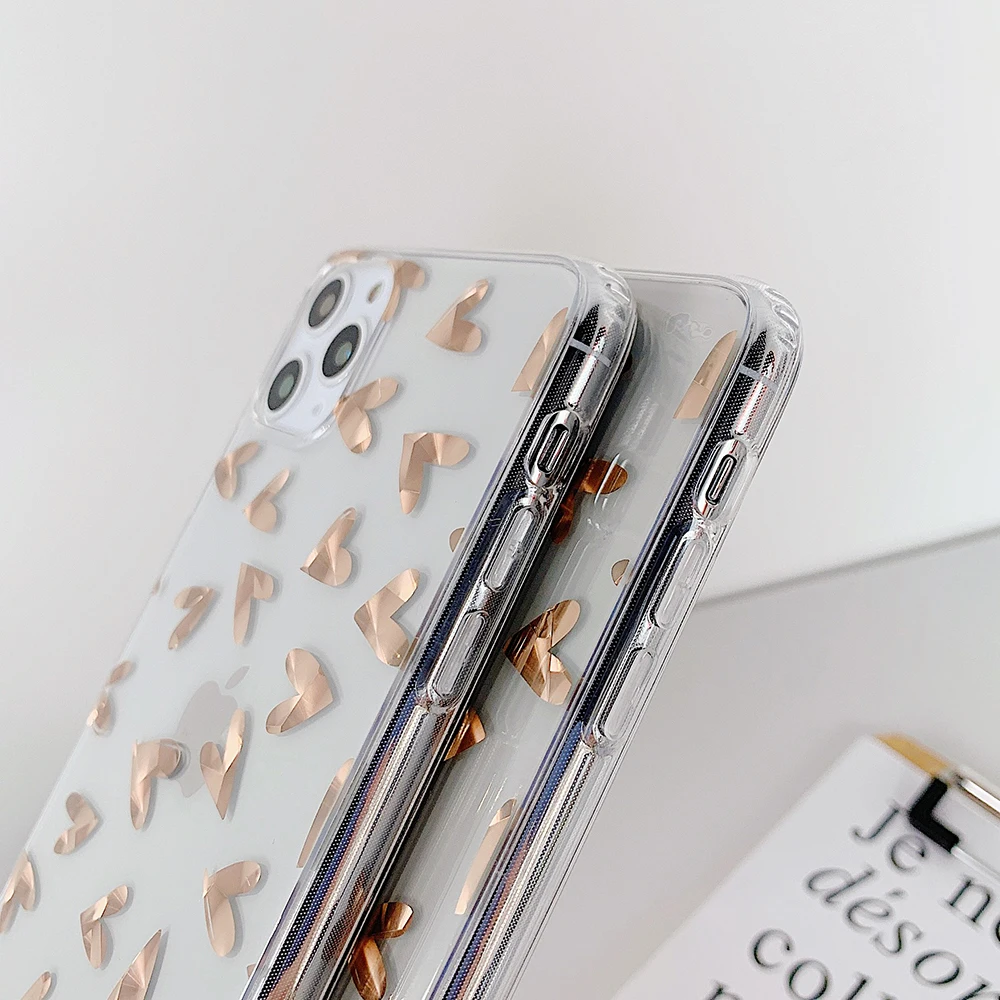 Милое Золотое любовное сердце ананас чехол для телефона для iPhone 11 Pro 8 7 Plus X XR XS Max гальванический прозрачный мягкий ТПУ чехол Капа
