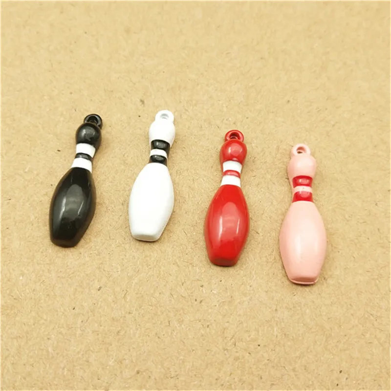 

Newest 50pcs/Lot 25*7mm Colorful Enamel Alloy Charms Cute bowling Bottle Shape Oil Drop DIY Earring Necklace Pendants