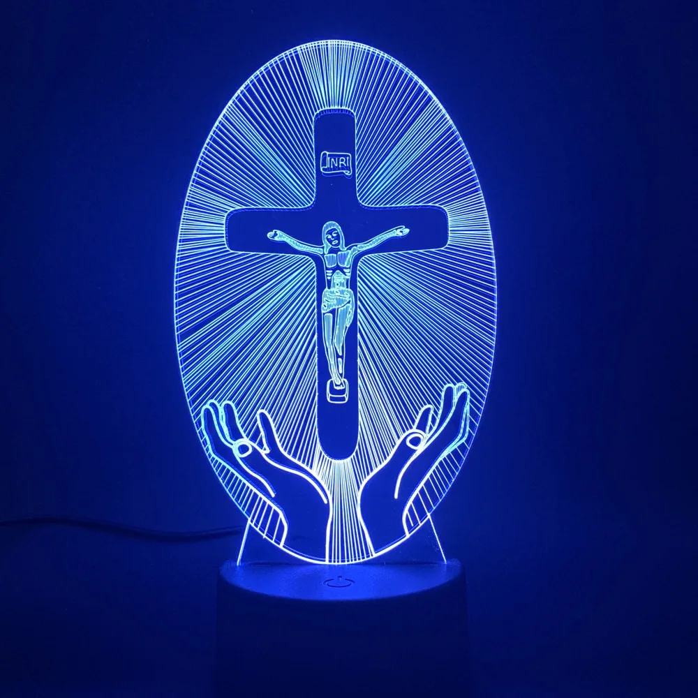 Светодиодный ночной Светильник христианский Иисус станции крест визуализации распятие Цвет Библии изменение, украшение 3d лампа