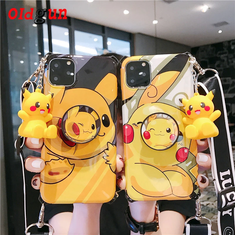 

2019 limited edition cute Pikachu iPhone11 mobile phone case with lanyard function for Apple XR plus small doll mobile phone bag