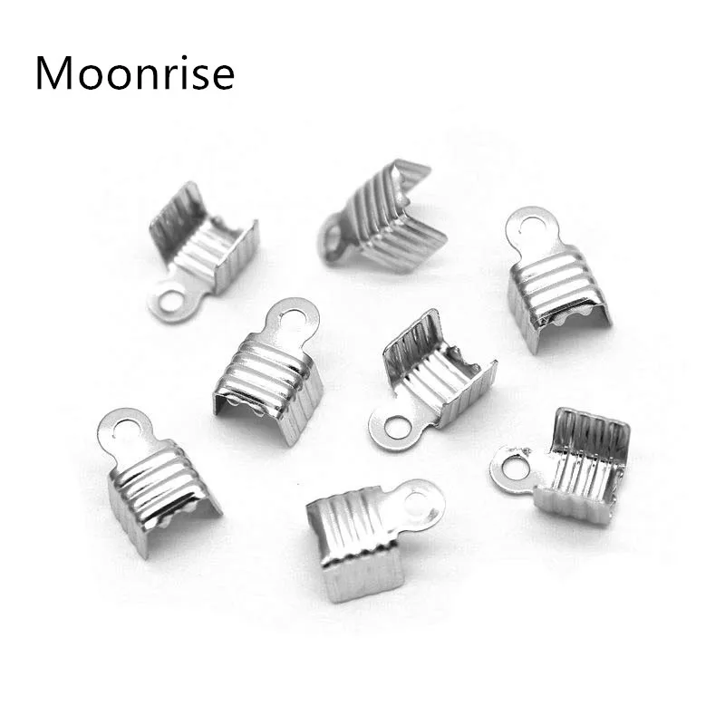 100 Teile/los Edelstahl Falten Über Crimp Cord End Leder Band End Verschluss Tipps End Clamp Stecker Komponenten Schmuck Machen