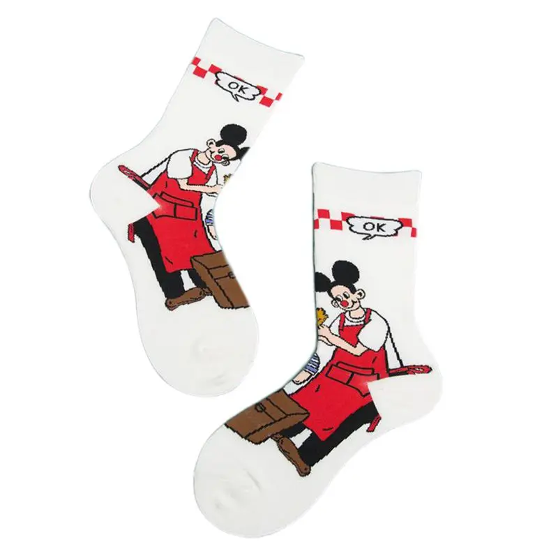 

Korean Men Women Couple Cotton Long Crew Socks Funny Illustration Cartoon Printed Harajuku Casual Novelty Warm Tube Hosiery