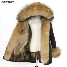 Водонепроницаемая парка, зимняя куртка для женщин, натуральный Лисий мех, подкладка, пальто, большой натуральный мех енота, капюшон, толстые теплые длинные парки, уличная одежда, новинка