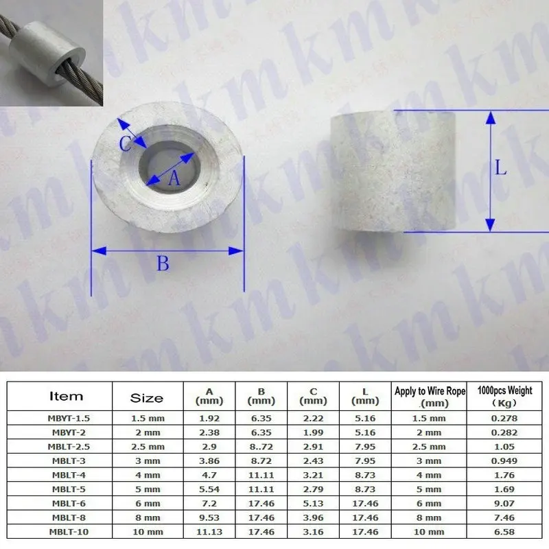 Rigging Hardware American Standard 1 16 Inch1.5MM- 5 16 Inch 8MMRound Aluminium Crimp Sleeves Ferrule for Wire Rope_0003