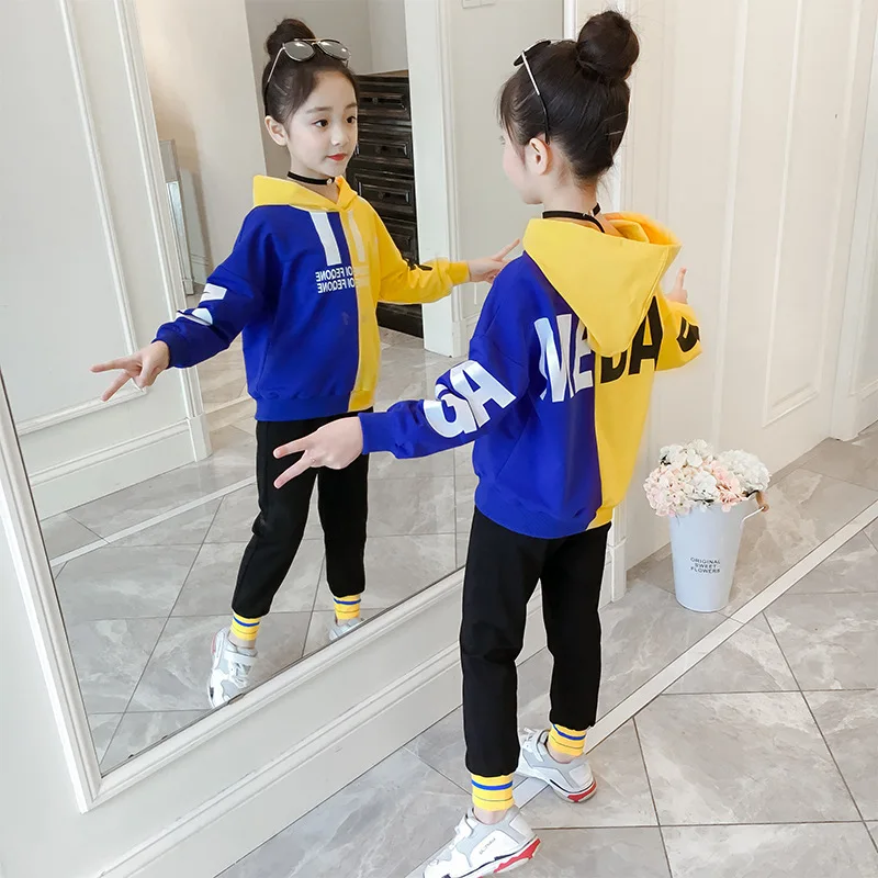 

Girl'S Suit Spring Clothing New Style Korean-style Big Boy Children Printed 2019 Spring Childrenswear Hoodie Two-Piece Set