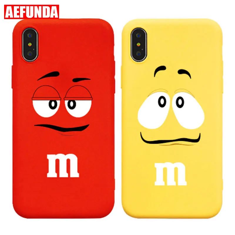 

MM Chocolate Couples Phone Case For iPhone X XS Max XR 7 8 6 6S Plus Coque Cute Anime Cartoon Soft TPU Silicone Lovers Cover