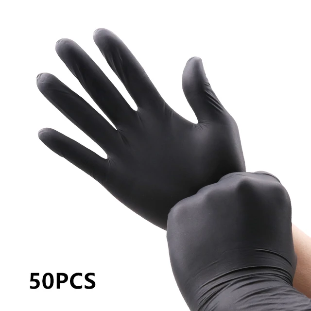 Nitrile Gloves Disposable Powder Free Safety Work Gloves White Purple Black Gloves Working For Kitchen Household Food Grade Black-50PCS