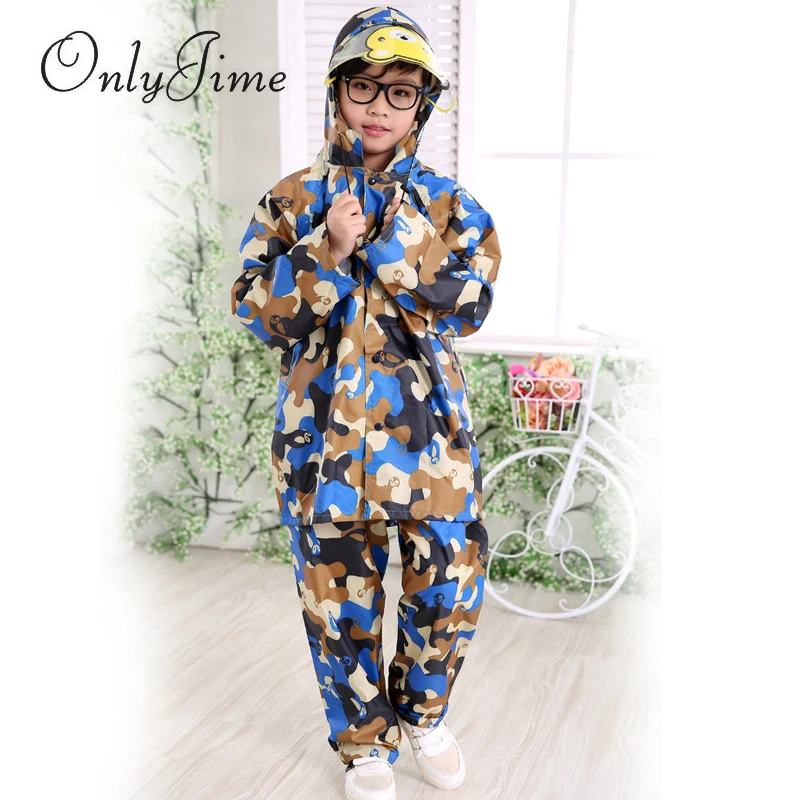 

Only Jime Fashion Camouflage Raincoat Kids Jumpsuit Raincoat Hooded One-Piece Cartoon Kids Raincoat Suit Unisex Waterproof
