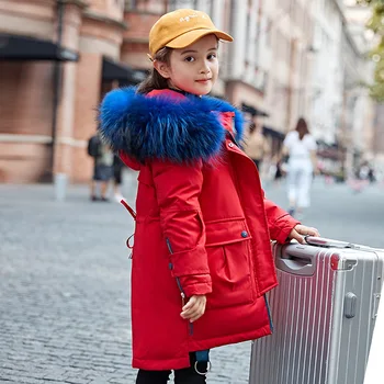 

-30 Russian winter clothing waterproof real fur hooded Down coat jacket for girl Teenager 12 14 parka children clothes outwear