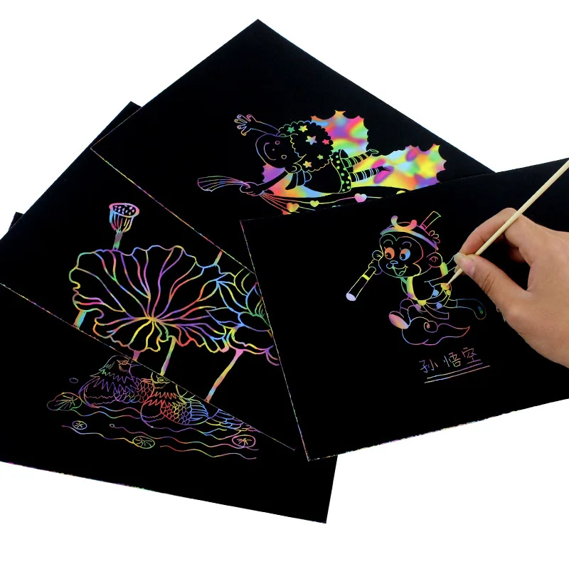 

Young STUDENT'S Children Colorful Scratch Drawing Paper Monochrome Scraping Painting Scratch Art Paper Send Bamboo Pen