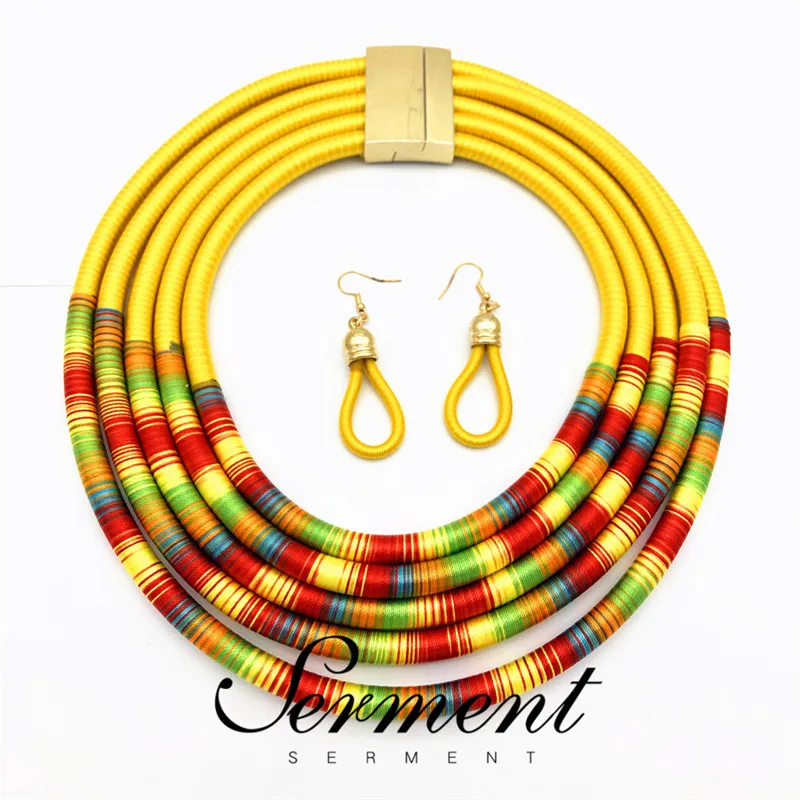 

SERMENT African Style Multi-Layer Necklace European Woven Magnetic Clasp Exaggerated Necklace Colorized Fashion Jewelry