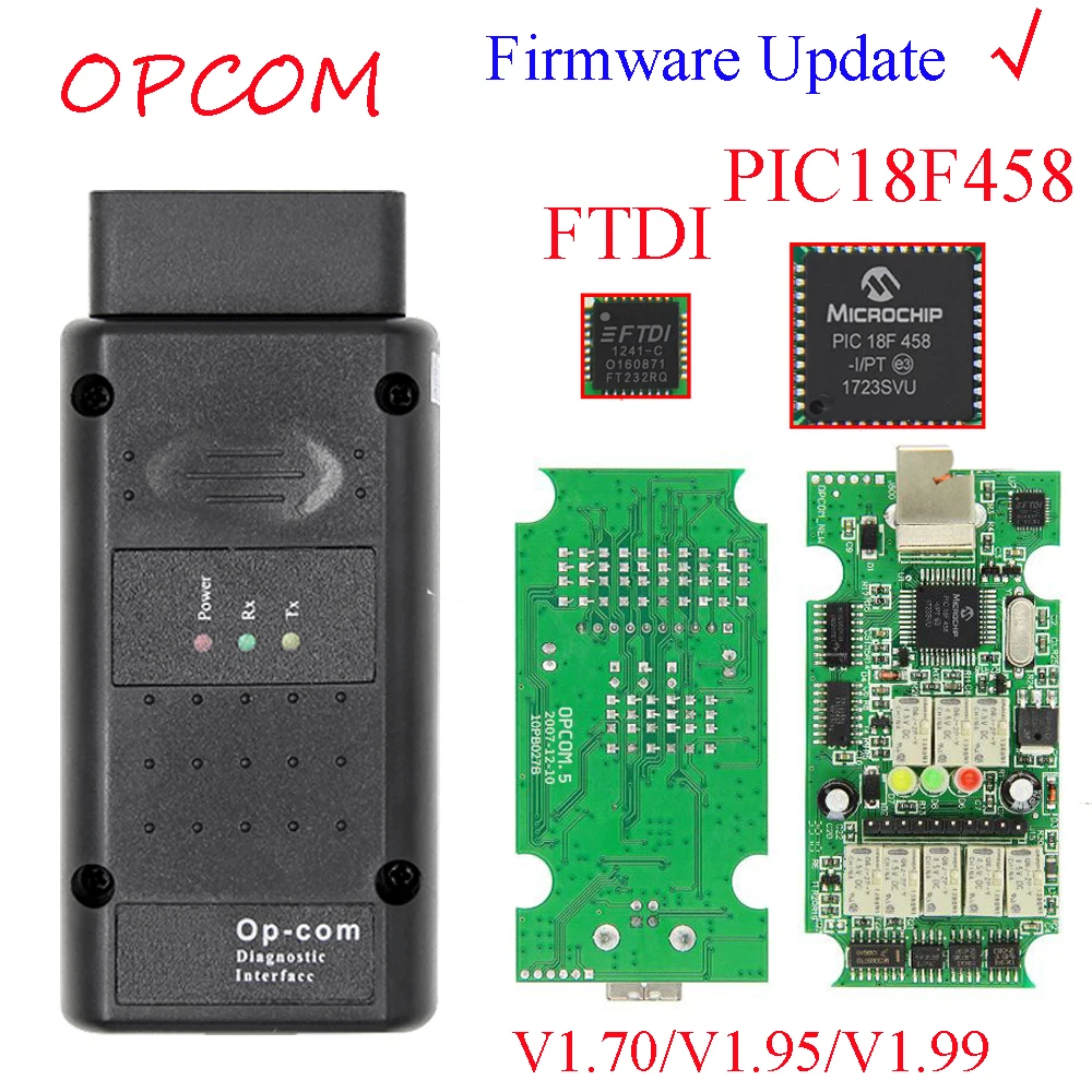 Can Flash обновление прошивки OPCOM 1,99 1,95 1,70 OBD2 CAN-BUS считыватель кода для Opel OP COM OP-COM диагностический PIC18F458 FTDI чип