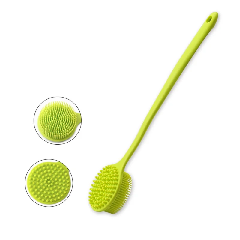High Quality Bathroom Accessories Long Handle Silicone Bath Brush Back Rub Massage Shower Cleaning Brushes