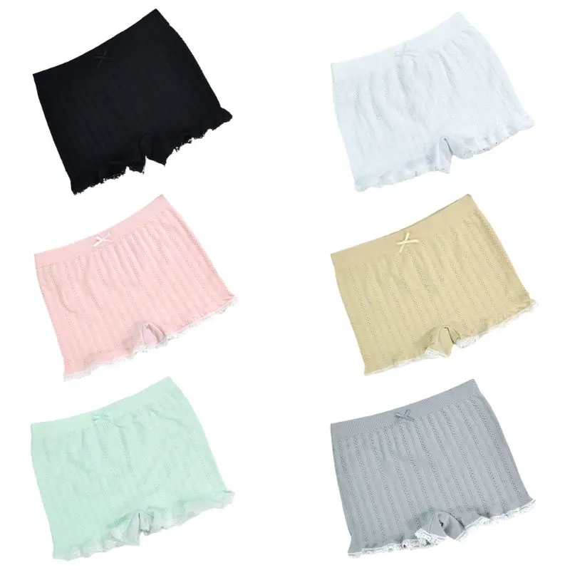 Japanese Women Girls Seamless Safety Shorts Candy Color Braided Striped Lace Trim Slim Lounge Pants Bowknot Stretchy Underpants | Женская