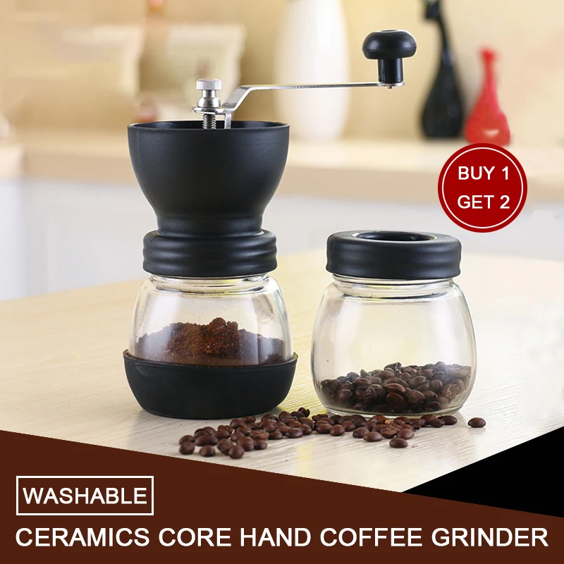 

Washable Hand Coffee Grinder with Two Glass Sealed Jar Coffee Mill Maker Stainless Steel Mini Coffee Bean Grinder Machine