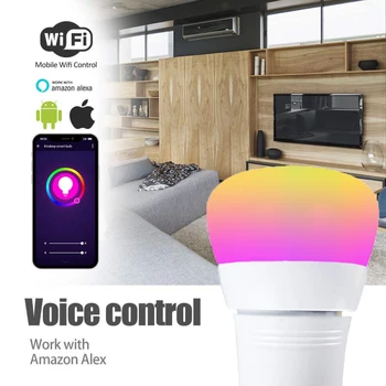 

RGBW voice control Smart WIFI Led Light Bulb 15W E27 B22 E14 E26 Smart Home Bluetooth Lamp Colorful works with Alexa google Home