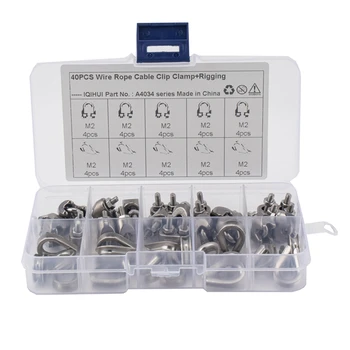 

40Pcs M2 High Quality 304 Stainless Steel Wire Rope Chuck Clamp U Type Steel Wire Clip Chuck Cable Bolts Rigging