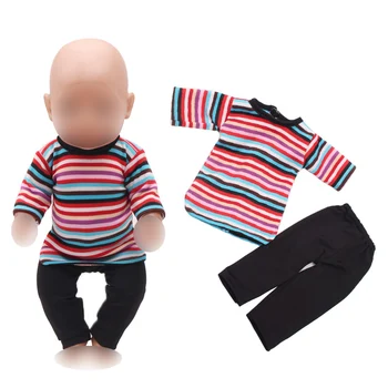 

43 cm baby dolls clothes newborn Casual stripe long sleeve + black pants Baby toys dress fit American 18 inch Girls doll f162