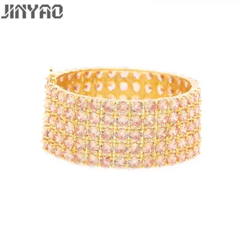 

JINYAO Fashion Yellow Gold Color Round Champagne Cubic Zircon Cuff Bracelet Bangle For Women Wedding Party Accessories Jewelry