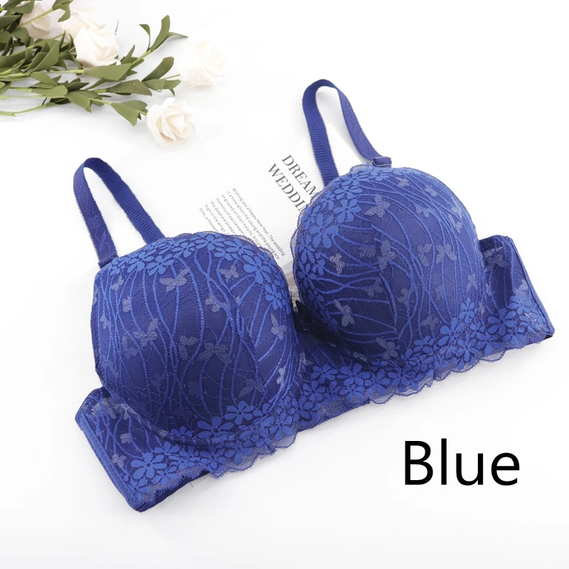 Blue PariFairy женский бюстгальтер без подкладки с полной чашкой, сексуальный цветочный кружевной бюстгальтер с бабочкой, Боковая поддержка, пуш-ап бюстгальтер размера плюс 40D 42D 44D 46D 48D 50D - Цвет: Blue